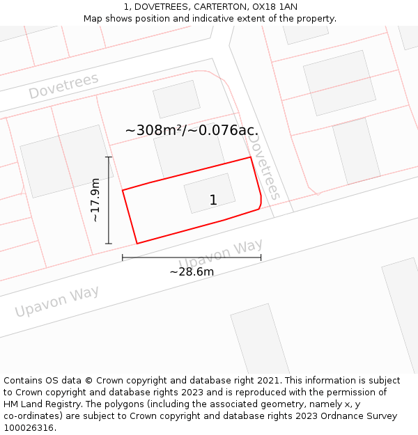 1, DOVETREES, CARTERTON, OX18 1AN: Plot and title map