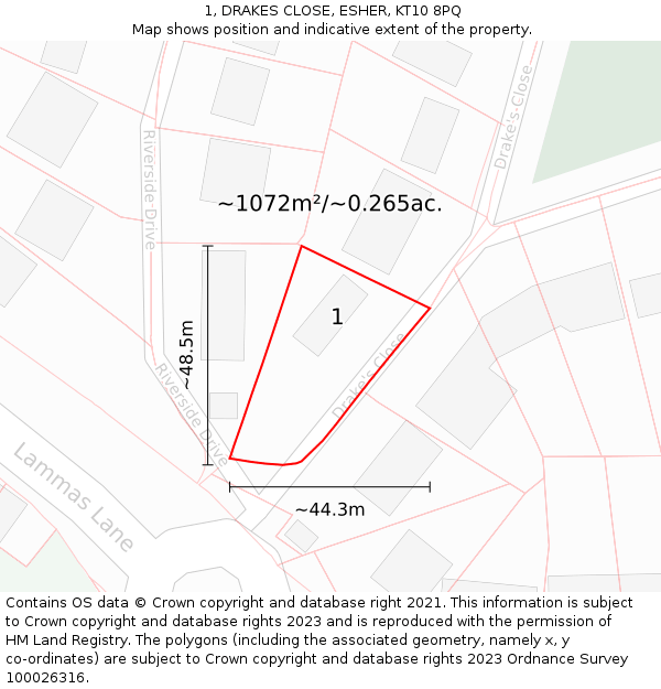 1, DRAKES CLOSE, ESHER, KT10 8PQ: Plot and title map