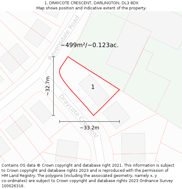 1, DRAYCOTE CRESCENT, DARLINGTON, DL3 8DX: Plot and title map