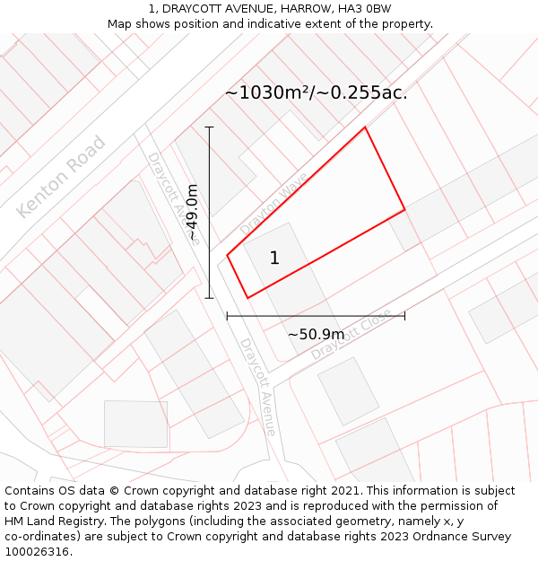 1, DRAYCOTT AVENUE, HARROW, HA3 0BW: Plot and title map