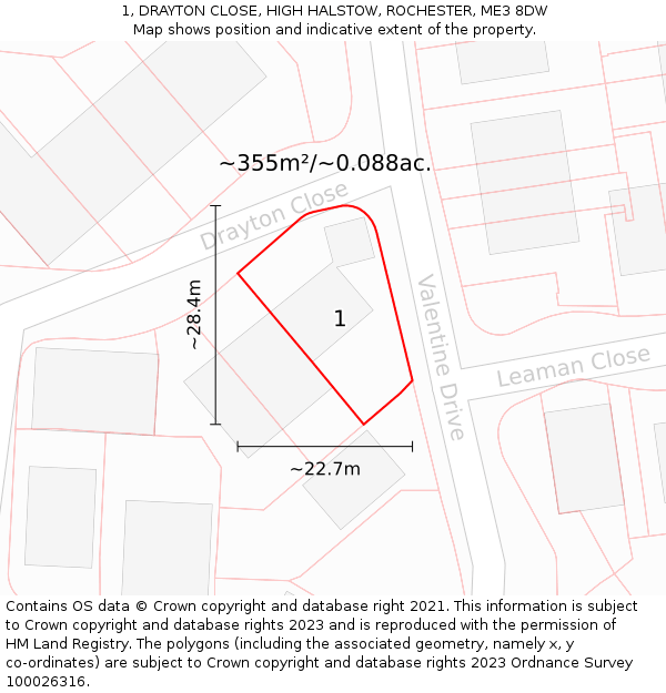 1, DRAYTON CLOSE, HIGH HALSTOW, ROCHESTER, ME3 8DW: Plot and title map