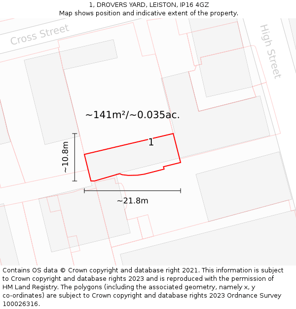 1, DROVERS YARD, LEISTON, IP16 4GZ: Plot and title map