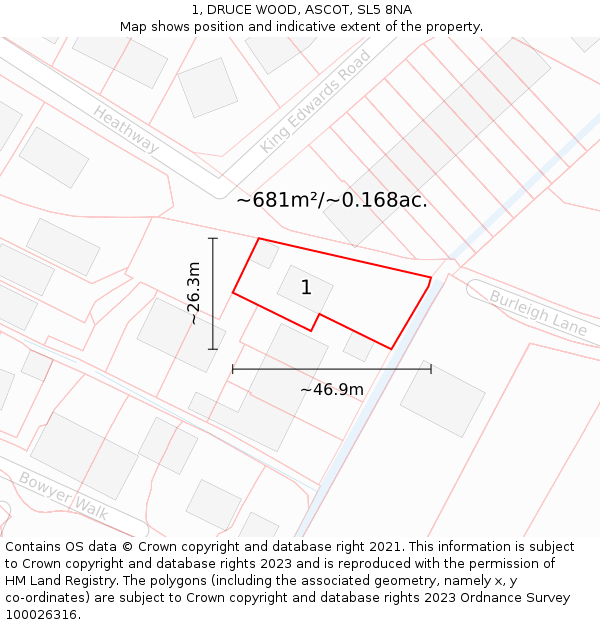 1, DRUCE WOOD, ASCOT, SL5 8NA: Plot and title map