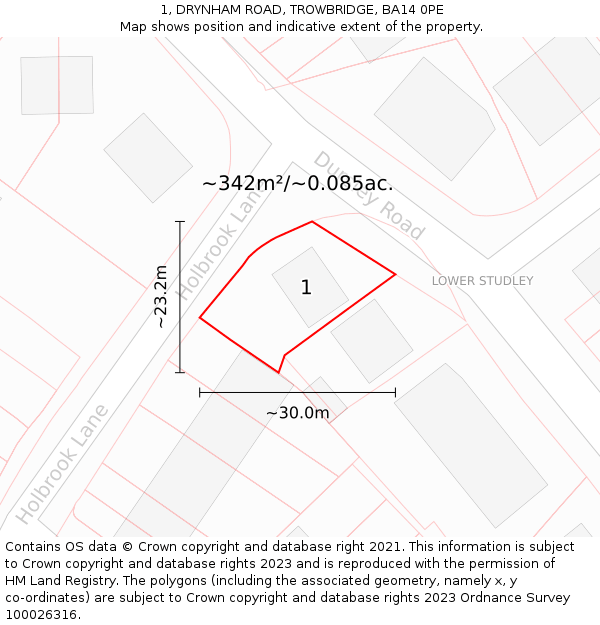 1, DRYNHAM ROAD, TROWBRIDGE, BA14 0PE: Plot and title map