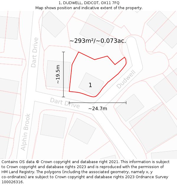 1, DUDWELL, DIDCOT, OX11 7FQ: Plot and title map