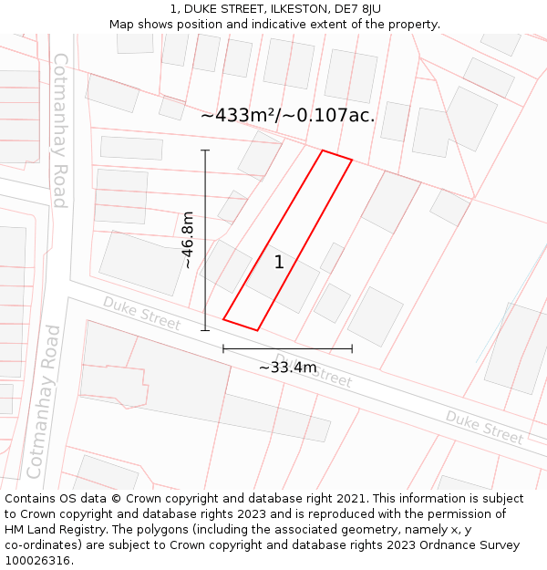 1, DUKE STREET, ILKESTON, DE7 8JU: Plot and title map