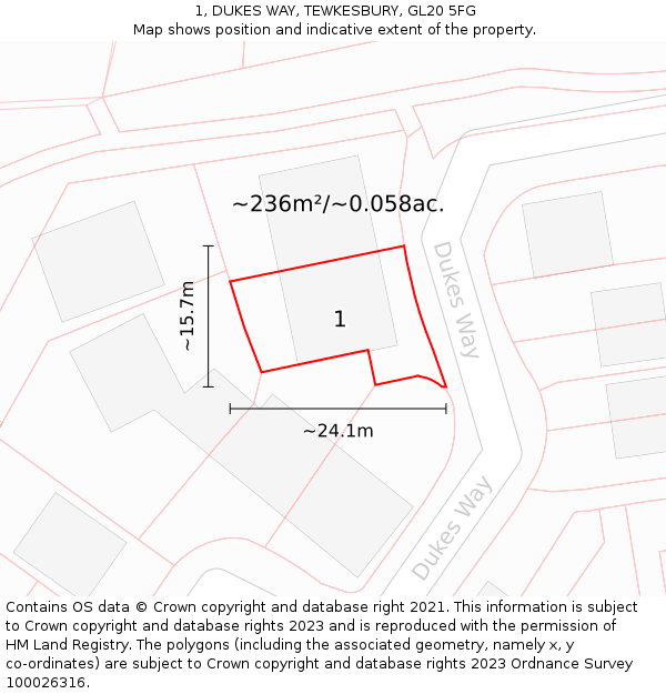 1, DUKES WAY, TEWKESBURY, GL20 5FG: Plot and title map