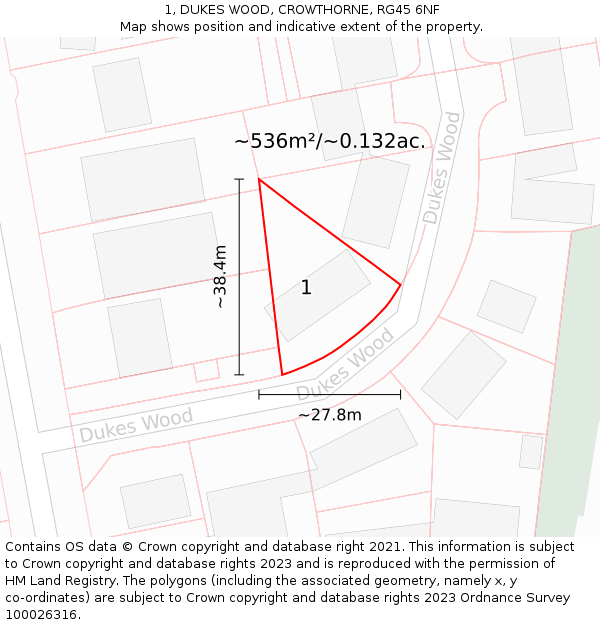 1, DUKES WOOD, CROWTHORNE, RG45 6NF: Plot and title map