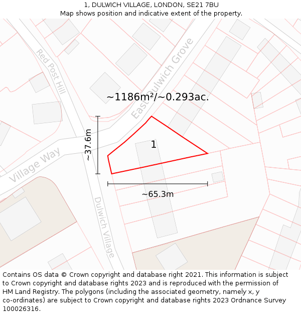 1, DULWICH VILLAGE, LONDON, SE21 7BU: Plot and title map