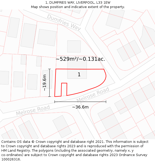 1, DUMFRIES WAY, LIVERPOOL, L33 1EW: Plot and title map