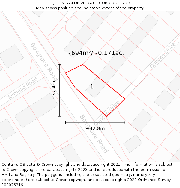 1, DUNCAN DRIVE, GUILDFORD, GU1 2NR: Plot and title map