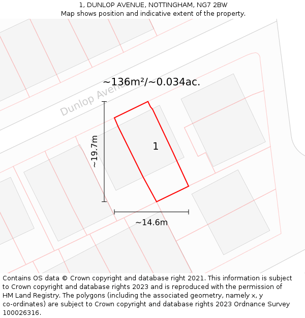 1, DUNLOP AVENUE, NOTTINGHAM, NG7 2BW: Plot and title map