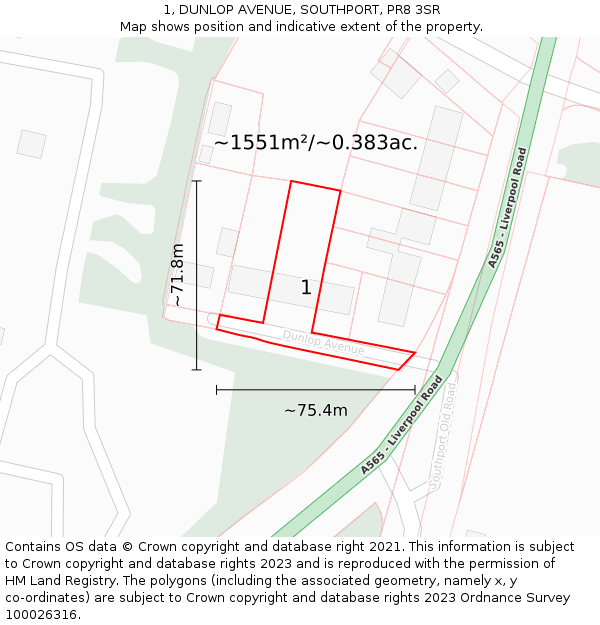 1, DUNLOP AVENUE, SOUTHPORT, PR8 3SR: Plot and title map