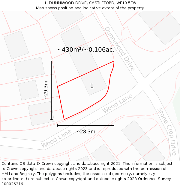 1, DUNNIWOOD DRIVE, CASTLEFORD, WF10 5EW: Plot and title map