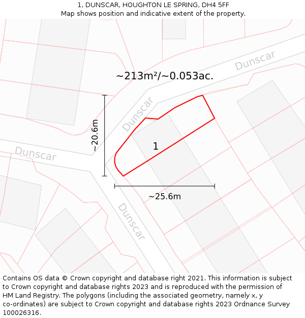 1, DUNSCAR, HOUGHTON LE SPRING, DH4 5FF: Plot and title map