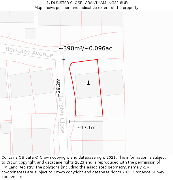 1, DUNSTER CLOSE, GRANTHAM, NG31 8UB: Plot and title map