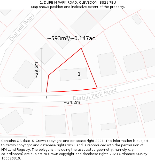 1, DURBIN PARK ROAD, CLEVEDON, BS21 7EU: Plot and title map