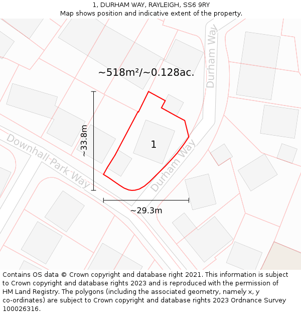 1, DURHAM WAY, RAYLEIGH, SS6 9RY: Plot and title map