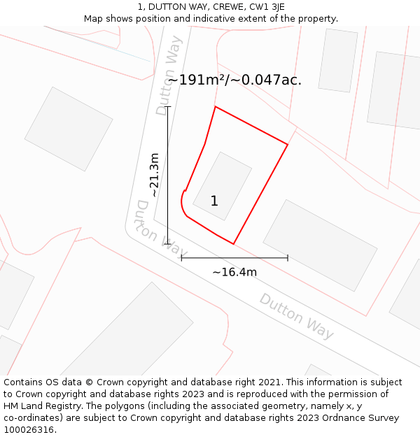 1, DUTTON WAY, CREWE, CW1 3JE: Plot and title map