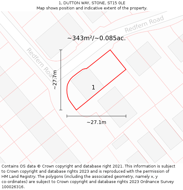 1, DUTTON WAY, STONE, ST15 0LE: Plot and title map