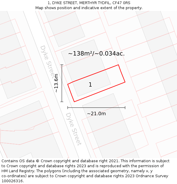 1, DYKE STREET, MERTHYR TYDFIL, CF47 0RS: Plot and title map