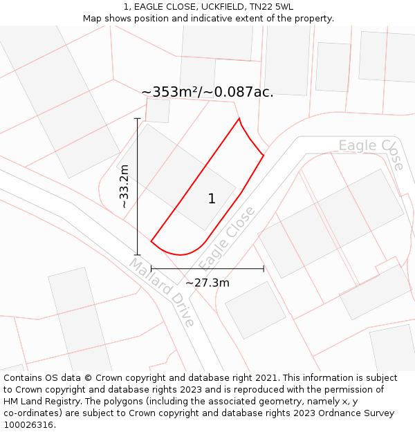 1, EAGLE CLOSE, UCKFIELD, TN22 5WL: Plot and title map