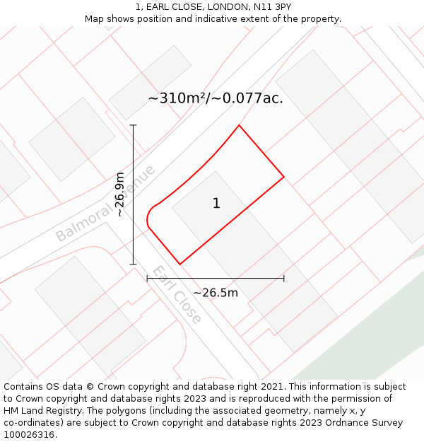 1, EARL CLOSE, LONDON, N11 3PY: Plot and title map