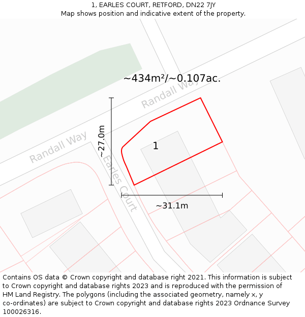 1, EARLES COURT, RETFORD, DN22 7JY: Plot and title map