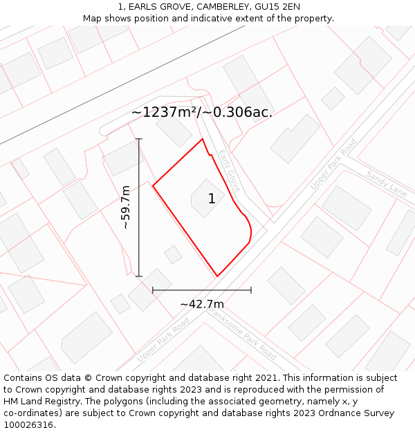 1, EARLS GROVE, CAMBERLEY, GU15 2EN: Plot and title map