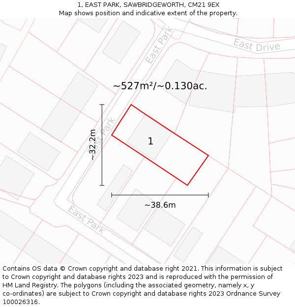 1, EAST PARK, SAWBRIDGEWORTH, CM21 9EX: Plot and title map