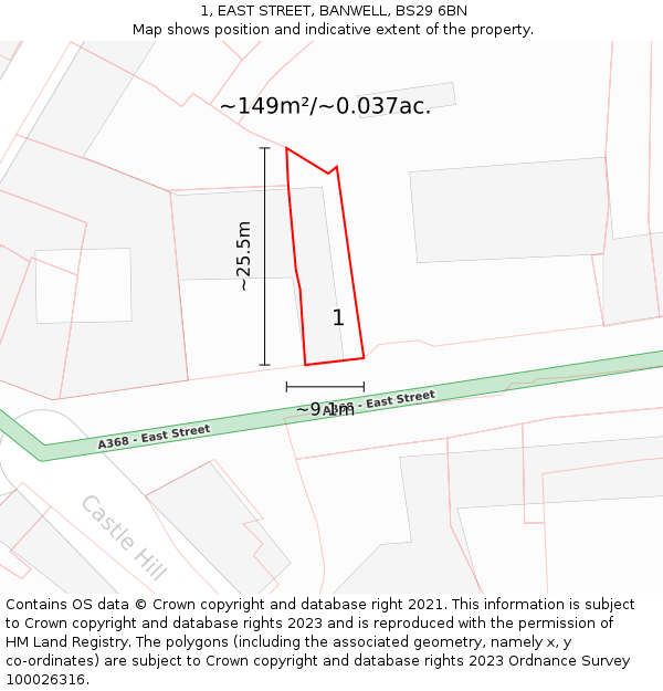 1, EAST STREET, BANWELL, BS29 6BN: Plot and title map
