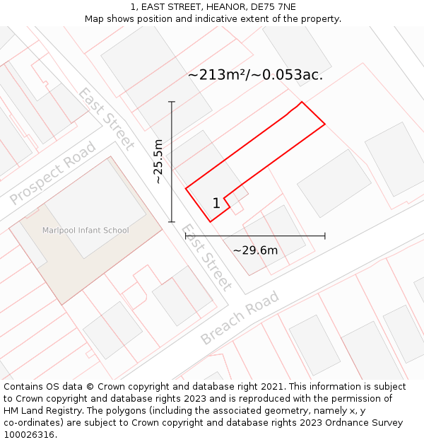 1, EAST STREET, HEANOR, DE75 7NE: Plot and title map