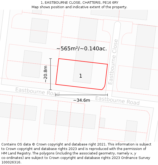 1, EASTBOURNE CLOSE, CHATTERIS, PE16 6RY: Plot and title map