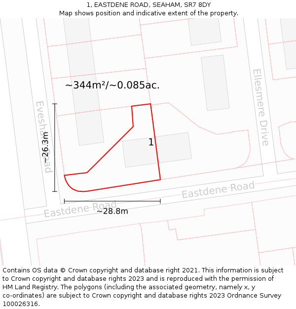 1, EASTDENE ROAD, SEAHAM, SR7 8DY: Plot and title map