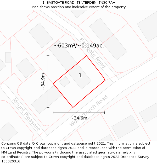 1, EASTGATE ROAD, TENTERDEN, TN30 7AH: Plot and title map