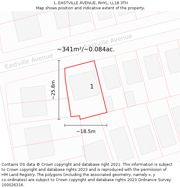 1, EASTVILLE AVENUE, RHYL, LL18 3TH: Plot and title map