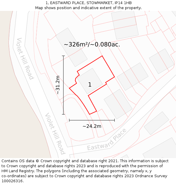 1, EASTWARD PLACE, STOWMARKET, IP14 1HB: Plot and title map