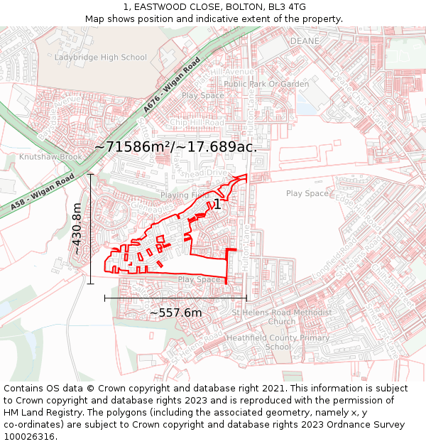 1, EASTWOOD CLOSE, BOLTON, BL3 4TG: Plot and title map