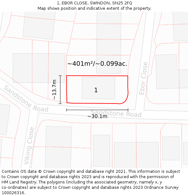 1, EBOR CLOSE, SWINDON, SN25 2FQ: Plot and title map