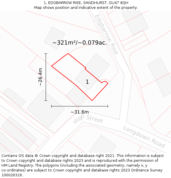 1, EDGBARROW RISE, SANDHURST, GU47 8QH: Plot and title map