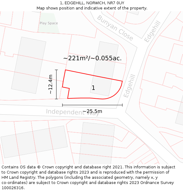 1, EDGEHILL, NORWICH, NR7 0UY: Plot and title map