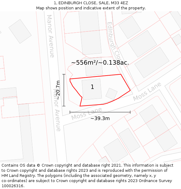 1, EDINBURGH CLOSE, SALE, M33 4EZ: Plot and title map