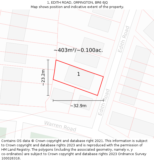 1, EDITH ROAD, ORPINGTON, BR6 6JQ: Plot and title map