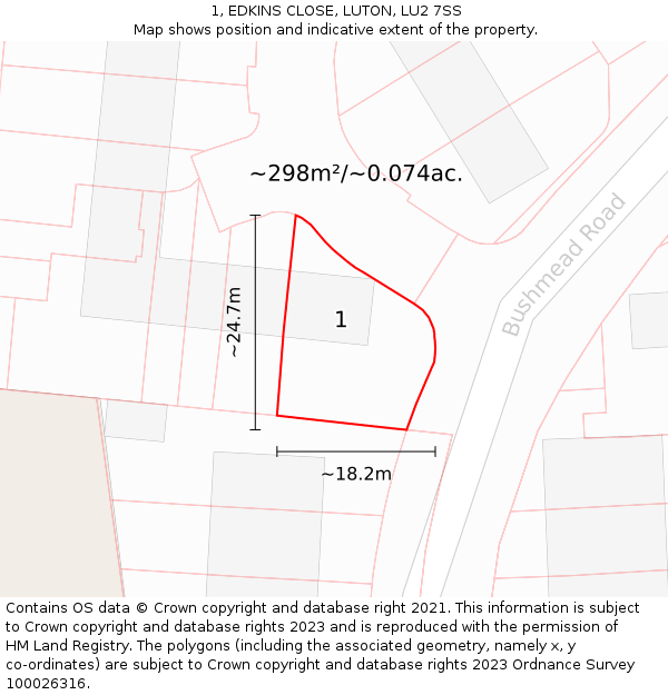 1, EDKINS CLOSE, LUTON, LU2 7SS: Plot and title map