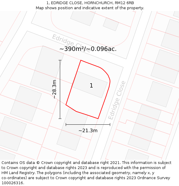 1, EDRIDGE CLOSE, HORNCHURCH, RM12 6RB: Plot and title map