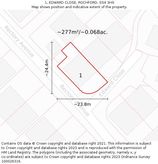 1, EDWARD CLOSE, ROCHFORD, SS4 3HS: Plot and title map