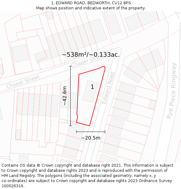 1, EDWARD ROAD, BEDWORTH, CV12 8PS: Plot and title map