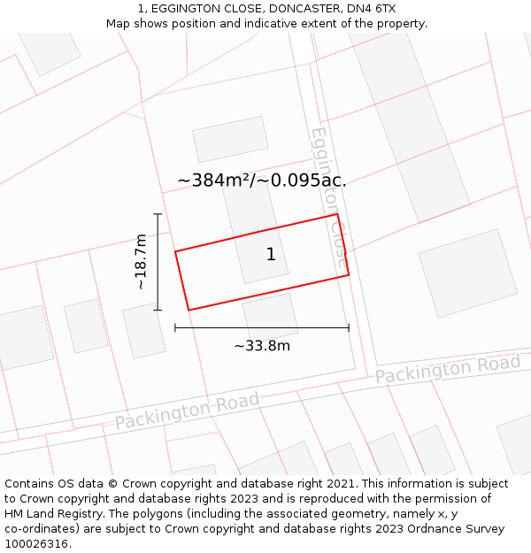 1, EGGINGTON CLOSE, DONCASTER, DN4 6TX: Plot and title map