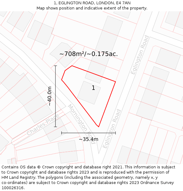 1, EGLINGTON ROAD, LONDON, E4 7AN: Plot and title map