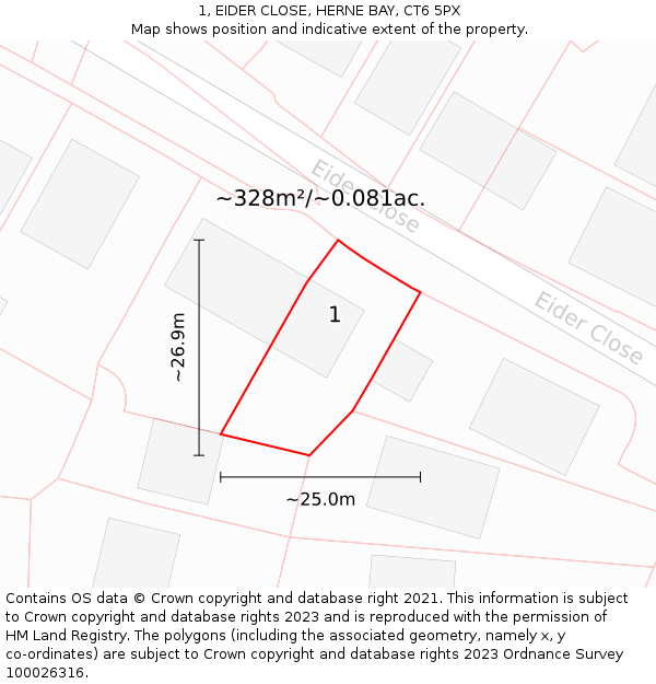 1, EIDER CLOSE, HERNE BAY, CT6 5PX: Plot and title map